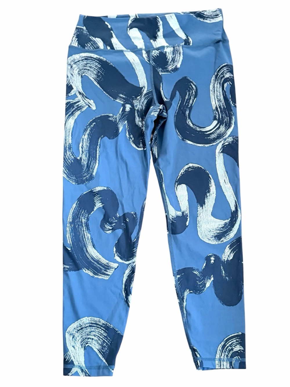 Sweaty Betty Goddess 7/8 Size L Workout Leggings silver foil and blue